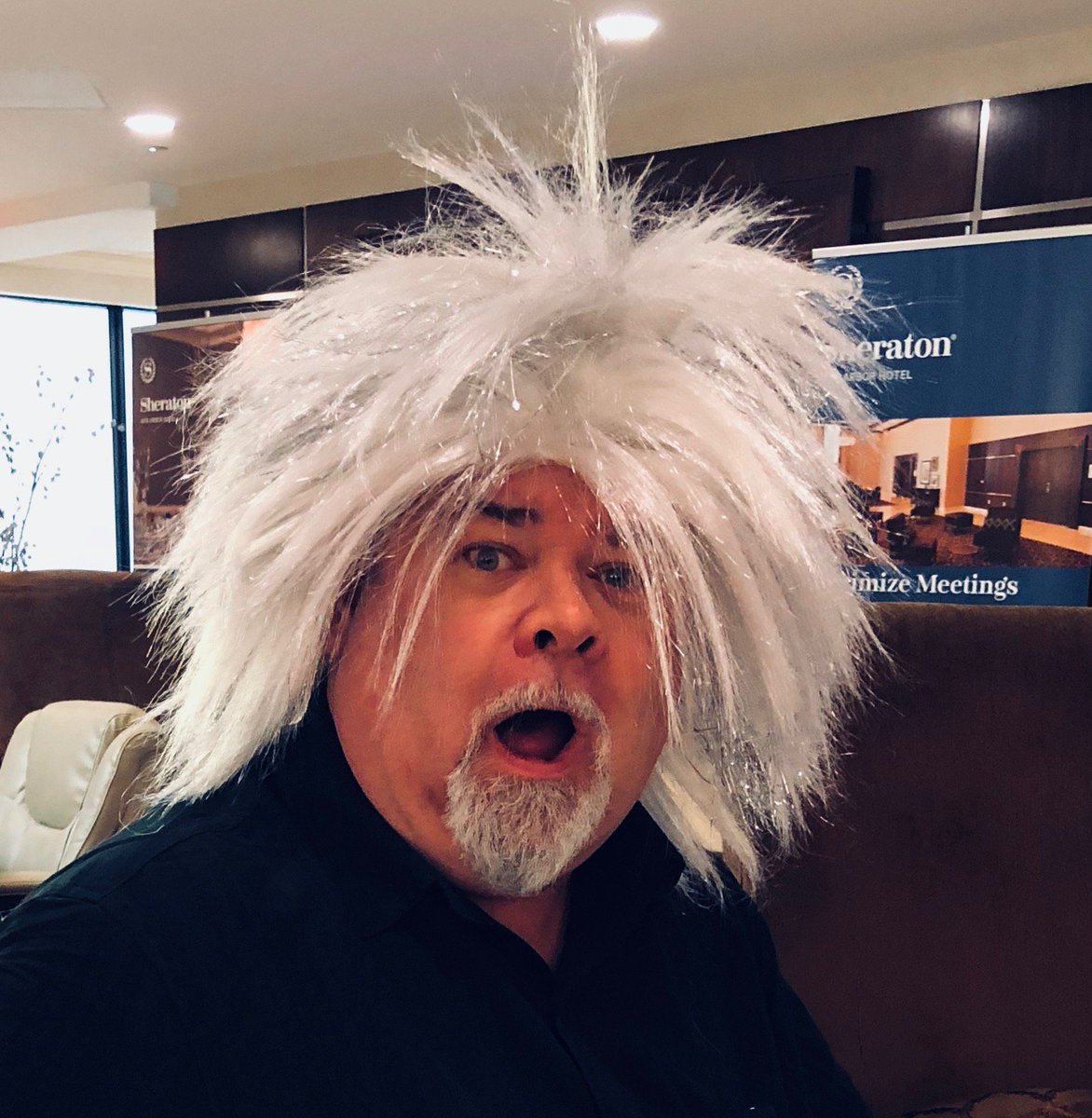 theoheselmans's tweet photo. You look great ‘with hair’ 👹 RT @IBMRockStar: Great Scott! #CollabSphere2018 #BTTF https://t.co/b8Miq8S3SE
