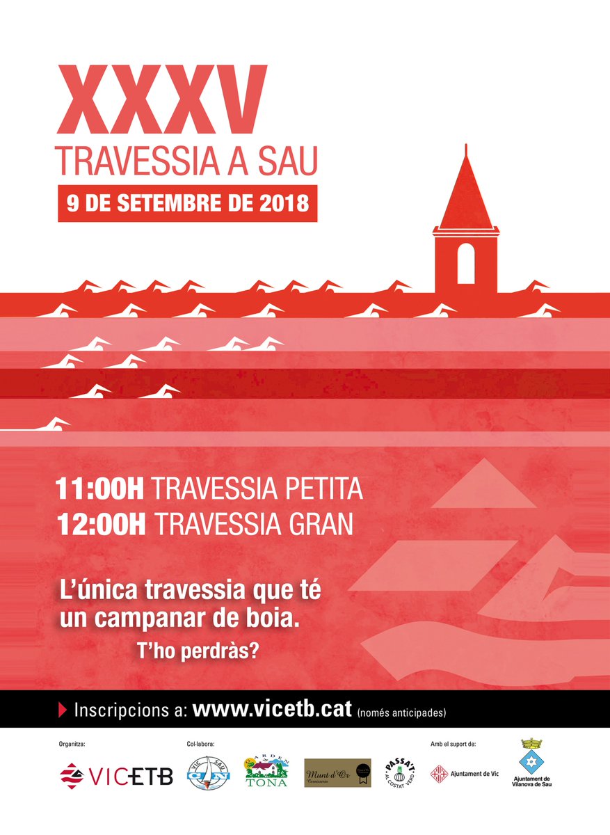 cnvic_etb's tweet photo. Les inscripcions de la XXXV Travessia a Sau ja estan obertes i es podran fer fins al dijous 06/09 a les 23:59h. La prova es celebrarà el diumenge 09/09 al Club Nàutic Vic - Sau. ET PERDRÀS LA ÚNICA TRAVESSIA QUE TÉ UN CAMPANAR DE BOIA ?
Inscriu-te a https://t.co/DLrYArkBZZ https://t.co/KJaMmAnIOC