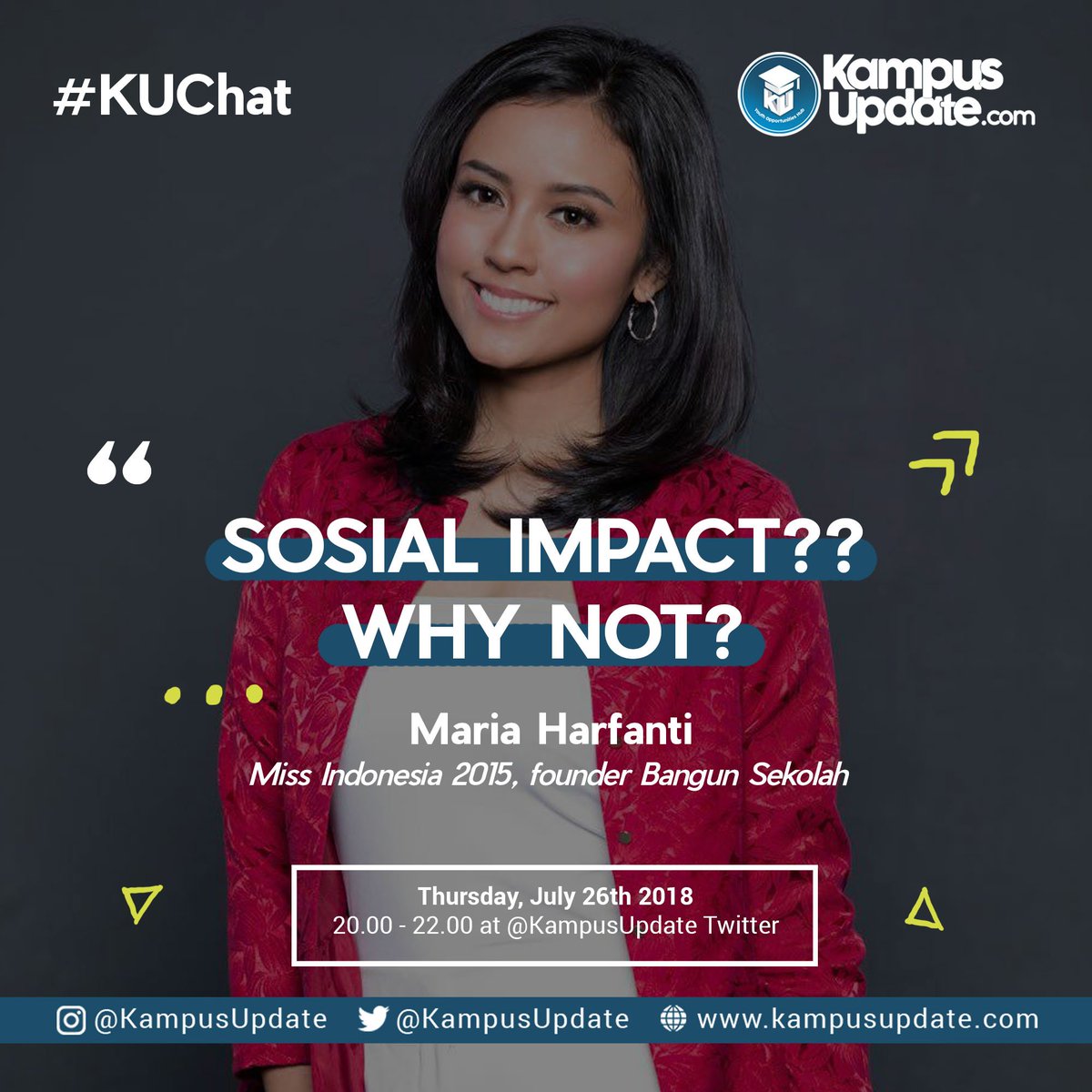 Updaters, 10 menit lagi kita mulai #KUchat bersama kak <a href="/MariaHarfanti/">Maria Harfanti</a> !