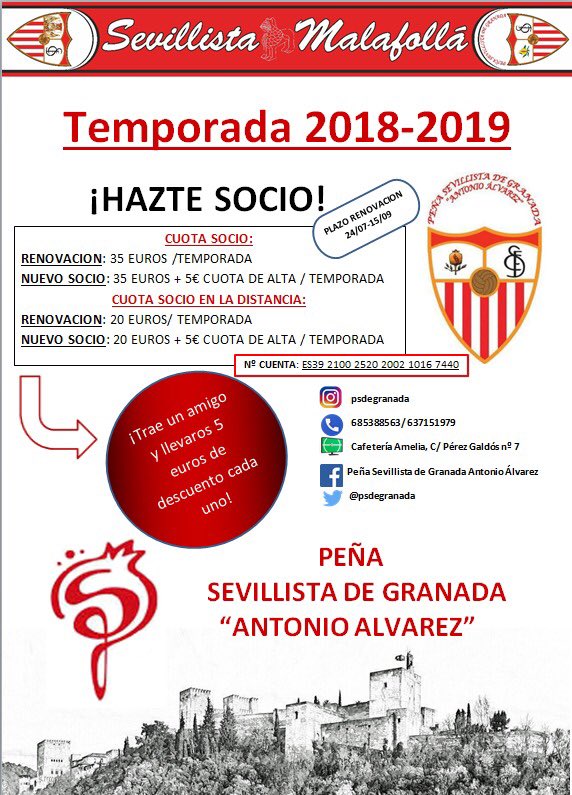 psdegranada's tweet photo. Hazte Soci@ de  @psdegranada @fpsevillista y vive el @SevillaFC rodeado de Sevillistas que lo sienten y viven como tú. 

Ayúdanos con tu RT a que desde Granada,  podamos seguir haciendo más grande el sevillismo en la distancia. 

Todos los Sevillistas de Granada 
con su Peña❗️ https://t.co/ZvADDCOTK6