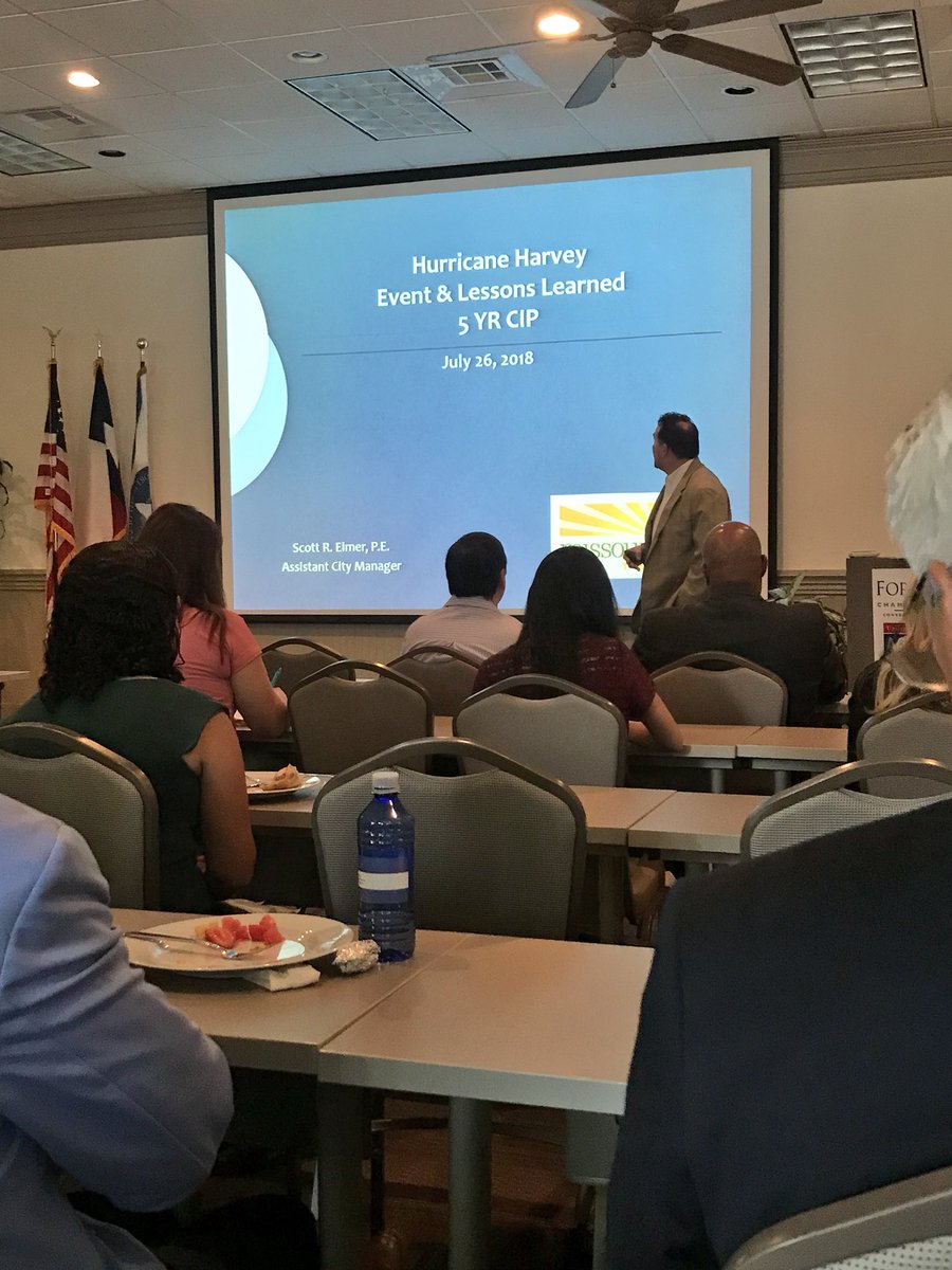 MBCOEngineering's tweet photo. Happy Thursday! Spending the morning with Fort Bend Chamber of Commerce. Listening to Scott Elmer speak on Hurricane Harvey @FortBendCounty @MissouriCityTX #MBCOEgineering https://t.co/bF9Kz0QcrL