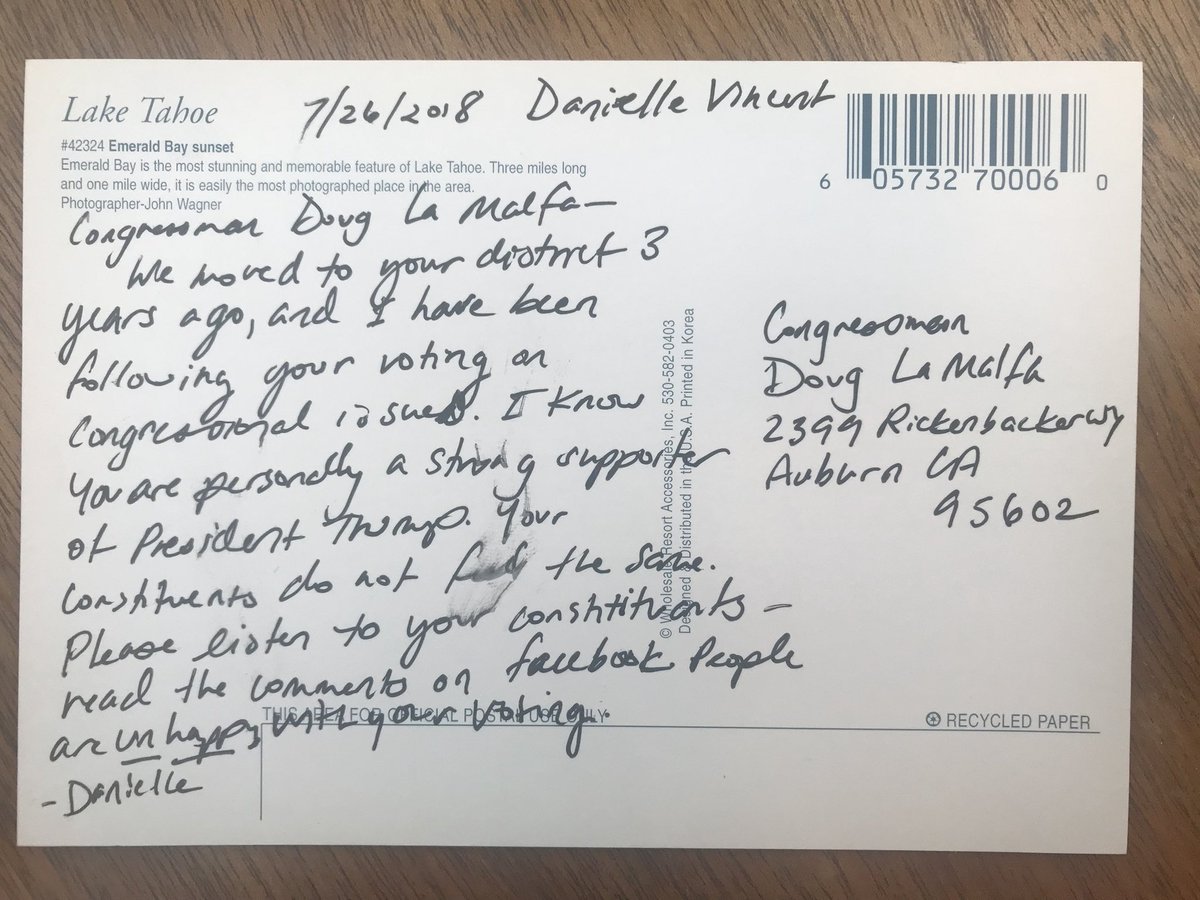 HowdyDanielle's tweet photo. Day 10: letting Congressman LaMalfa know he does not represent me or many of his constituents.
#100DaysOfLetters https://t.co/FQsuzbefbh