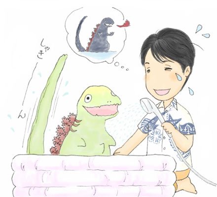 蒲田くんも夏バテ…　あまり早く大人にならないでね🦖
今日は少し涼しくなりましたが台風が心配ですね。早く通り過ぎて大きな被害が出ませんように。