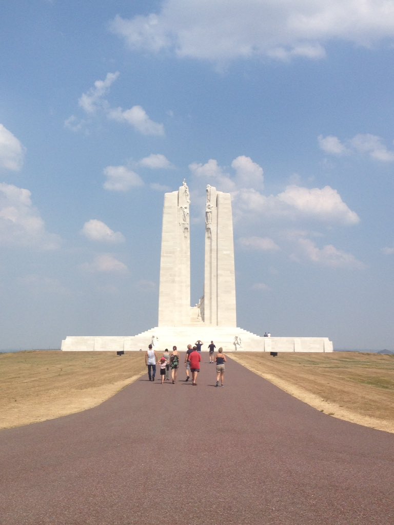 378ATC's tweet photo. So we've just come away from the memorial at Vimy Ridge, where 4 divisions of Canadian forces fought over a four mile front for six days. The memorial commemorates the 60,000 Canadian soliders with no know grave after the battle of Aaras. A Turly epic place #mannock100 https://t.co/EpShj2IJOK