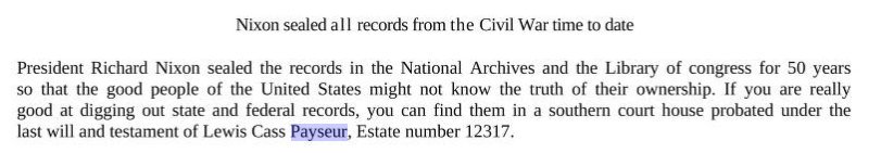 It is quite notable that Pres. Nixon & others went to great lengths to hide the Payseur family from the American people. But why?  @POTUS  https://archive.org/stream/USCongressionalRecord1940BritishIsraelWorldGovernment/Pandoras-Box-The-Ultimate-Unseen-Hand-Behind-the-New-World-Order#page/n151/search/Payseur #QAnon  #QArmy Hat Tip  @AvonSalez  #WWG1WGA  #Payseur  #WhoIsP?