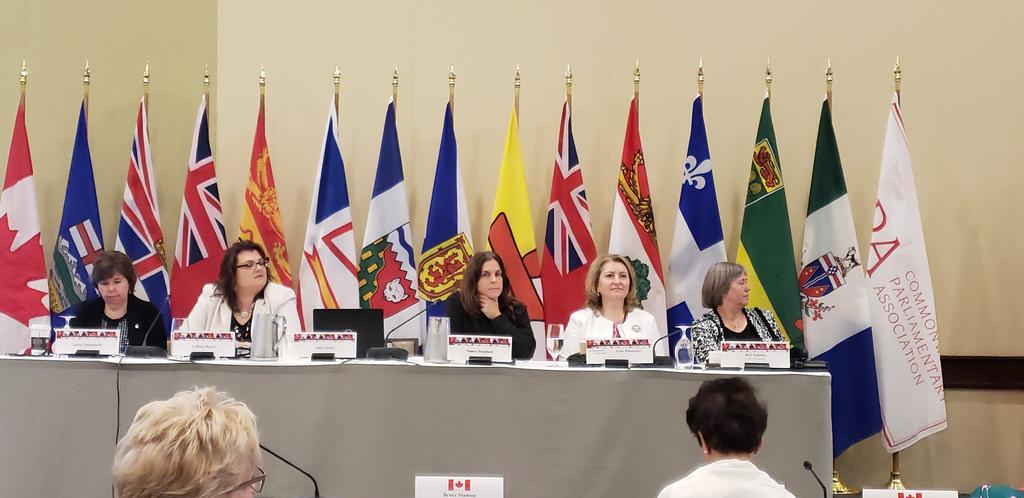 JILLSLASTWORD's tweet photo. TODAY: The Honourable Eleni Bakopanos, P.C. exec committee and BOD of #EqualVoice, MLA NWT
Julie Green and their panel peers discuss the underrepresentation of women in parliament and measurable strategies for change #CWP2018 #CPA #CPA2018 https://t.co/x5W2pVENMR