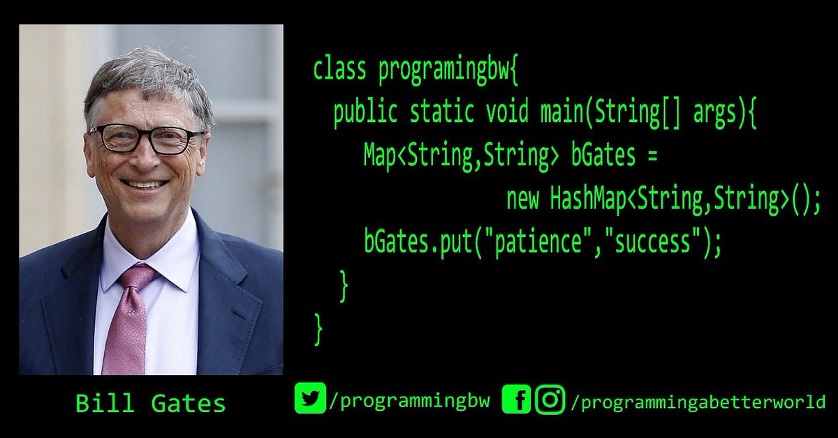 programmingbw's tweet photo. "Patience is a key element of success"
.
.
.
#programmingabetterworld #BillGates #Java #code #programming #computerscience #coding #computer #science #programmer #world #microsoft #patience #success #coder
@microsoft @BillGates https://t.co/TP4GNvEGFt