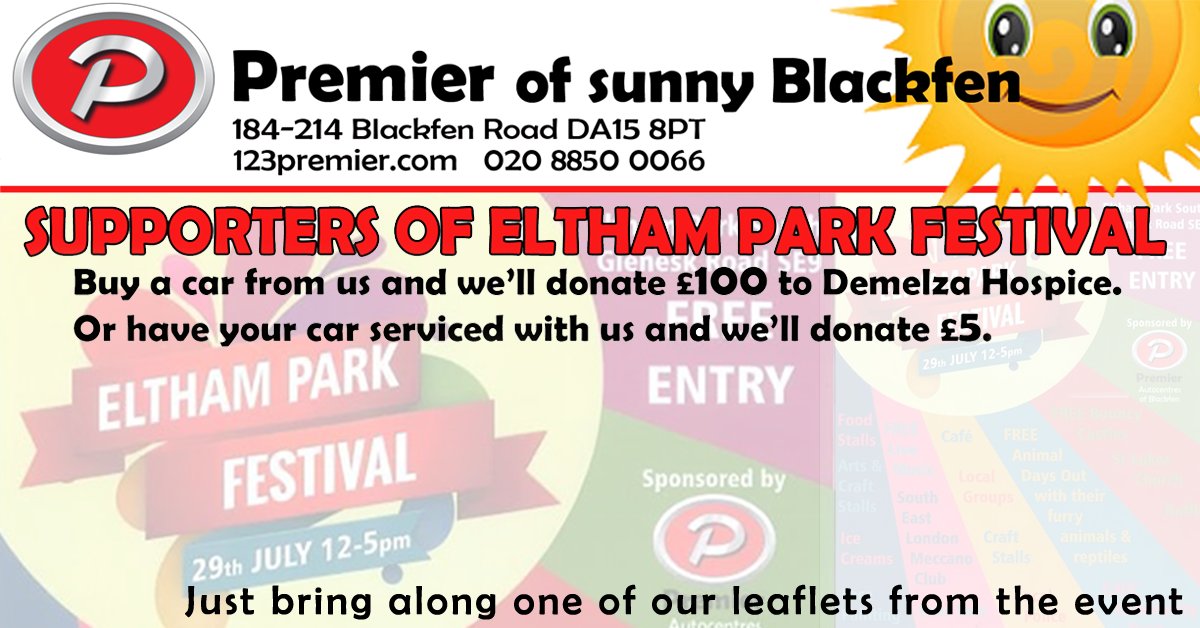 PremierBlackfen's tweet photo. See us July 29th 12pm-5pm Sponsoring the Eltham Park Festival
Then pop in with a leaflet from the event and we'll support Demelza Hospice by donating when you spend with us, find out more at the link!
https://t.co/1YXxpg6VwM 
.
#elthampark @ElthamParkFest @ElthamArts https://t.co/pgnkFq18Tq