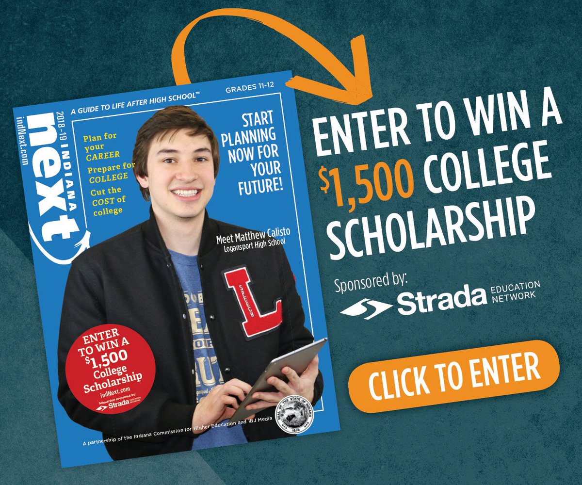 NextIndiana's tweet photo. Scholarship alert for High School Juniors and Seniors! Enter to win today! https://t.co/RJszqQqhHH  @learnmorein @stradaeducation https://t.co/AFia33d1D1