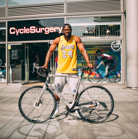 CycleSurgery's tweet photo. We helped @UgoMonye get fitted on his @whytebikesgb in preparation for his charity race in the Velo South 100. Keep an eye on his page to see how he gets on with training. #CycleSurgery #UgoMonye https://t.co/8jj8vUo1Hg