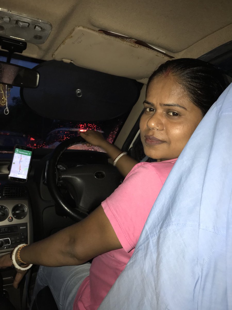 Meet my uber cool <a href="/Olacabs/">Ola</a> cabbie Sujata Jana, pink t-shirt, ripped jeans, abandoned by her husband she now supports her 2 boys by wheeling this taxi. I have found my inspiration for the day! #LetHerWork #MorePowerToHer