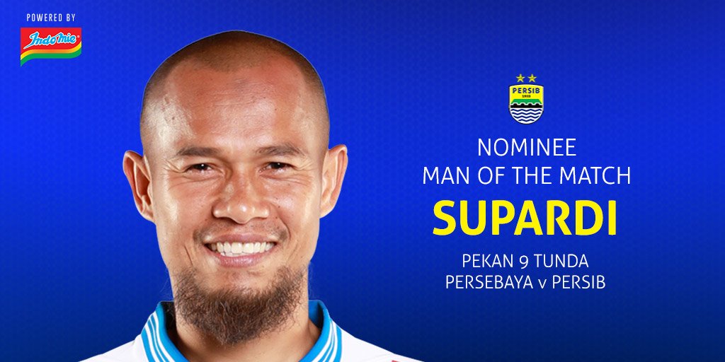 persib's tweet photo. Nominasi pertama

Passing: 19/9 (47%)
Chance Created: 1
Shoot: 3 (2 on target)
Goal: 2
Minute play: 90' 

#SatukanTekadJuang dengan RT atau Likes jika kamu memilih Supardi sebagai MoTM #PERSIBday hari ini. https://t.co/5DDIzQG9Rf