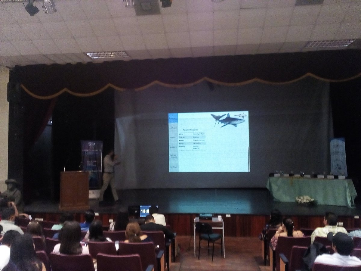 CMar2018's tweet photo. Bryan Linzán, estudiante de #Sharep @CCMarUleam presenta su estudio sobre aspectos reproductivos de la raya Narcine leoparda. Se reporta que estos vivíparos de desarrollo uterino al nacer mide de 7 a 8 cm #CMar2018 https://t.co/kmziFEm7br