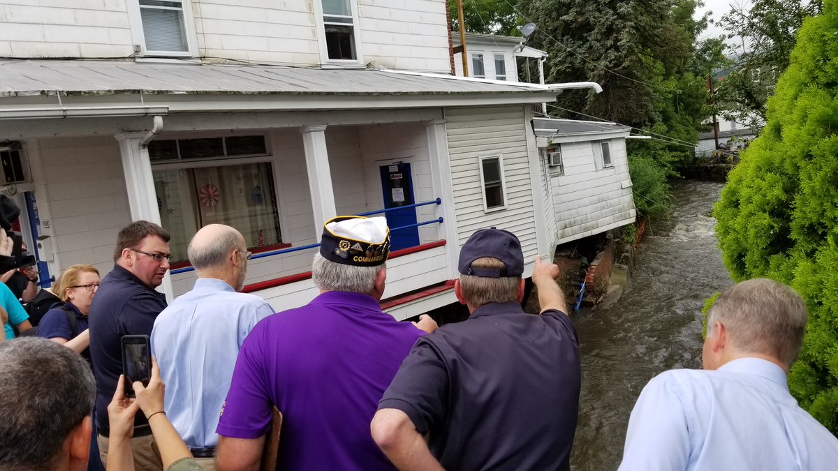 PEMADirector's tweet image. .@GovernorTomWolf and I are in Schuylkill County this morning touring recent flood damage with state legislators, state &amp;amp; local officials, first responders and residents impacted by the week's flooding. 

#pawx #TurnAroundDontDrown