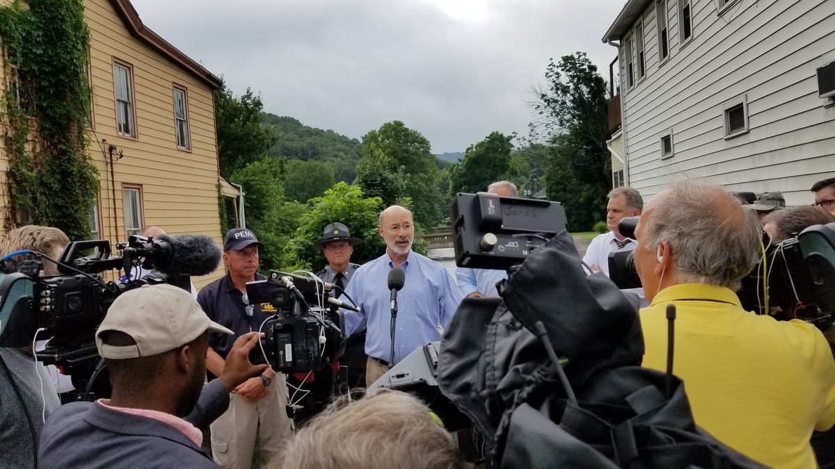 PEMADirector's tweet image. .@GovernorTomWolf and I are in Schuylkill County this morning touring recent flood damage with state legislators, state &amp;amp; local officials, first responders and residents impacted by the week's flooding. 

#pawx #TurnAroundDontDrown