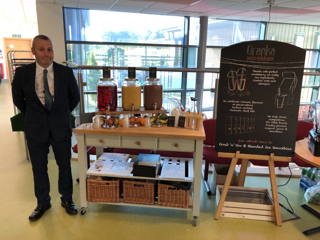 Our new recruit enjoying his #1st #concept launch day with <a href="/caterlink_ltd/">Caterlink Ltd</a> <a href="/derbycollege/">Derby College</a> . Blended #ice #smoothies were a big hit on #hot day🍓🍏😄