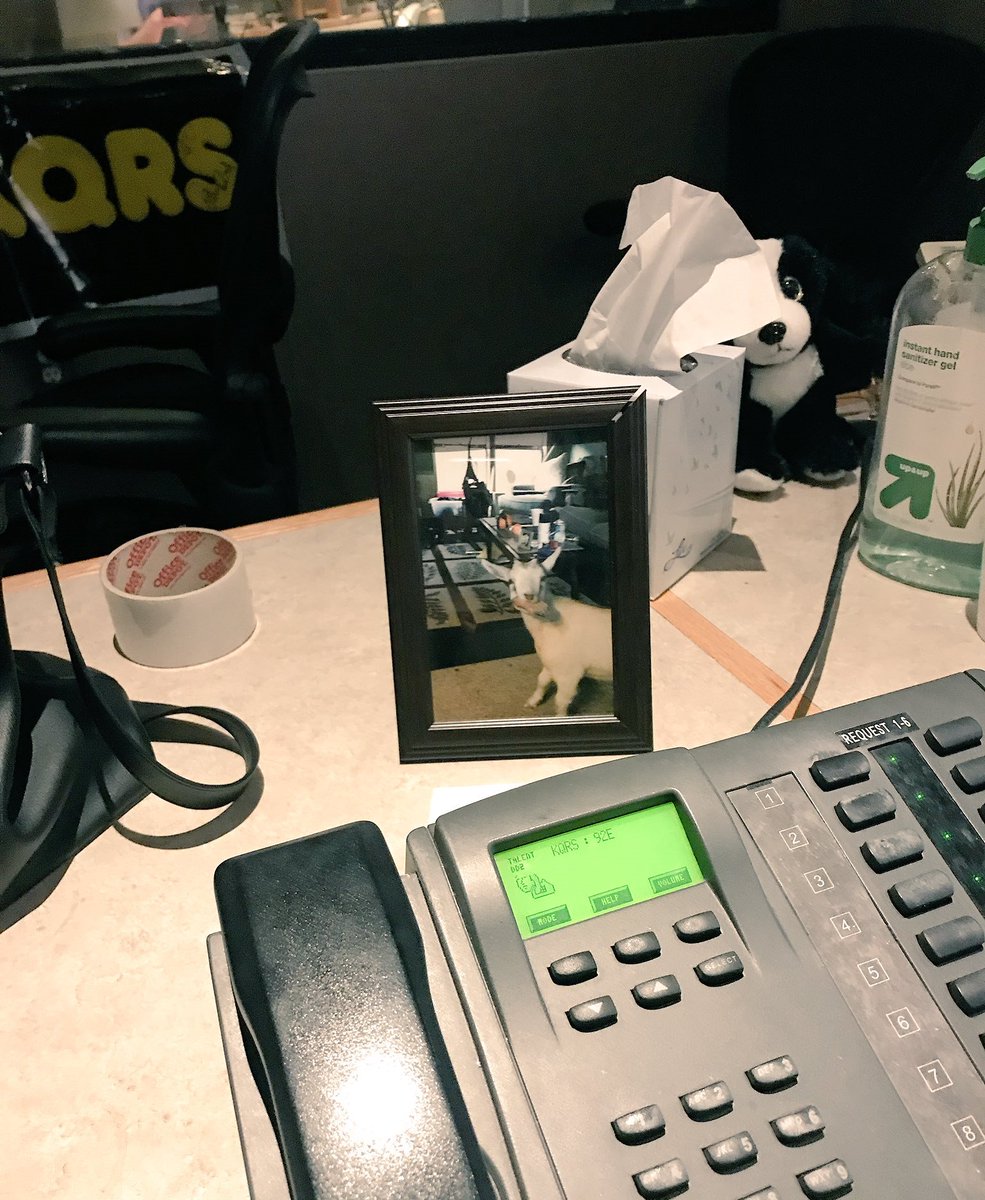 TheDiceler's tweet photo. Some people have pictures of their kids in their office... 

Thanks Dave! #goatsatwork #djsnoopy @KQRadio https://t.co/cXxbjsztKY