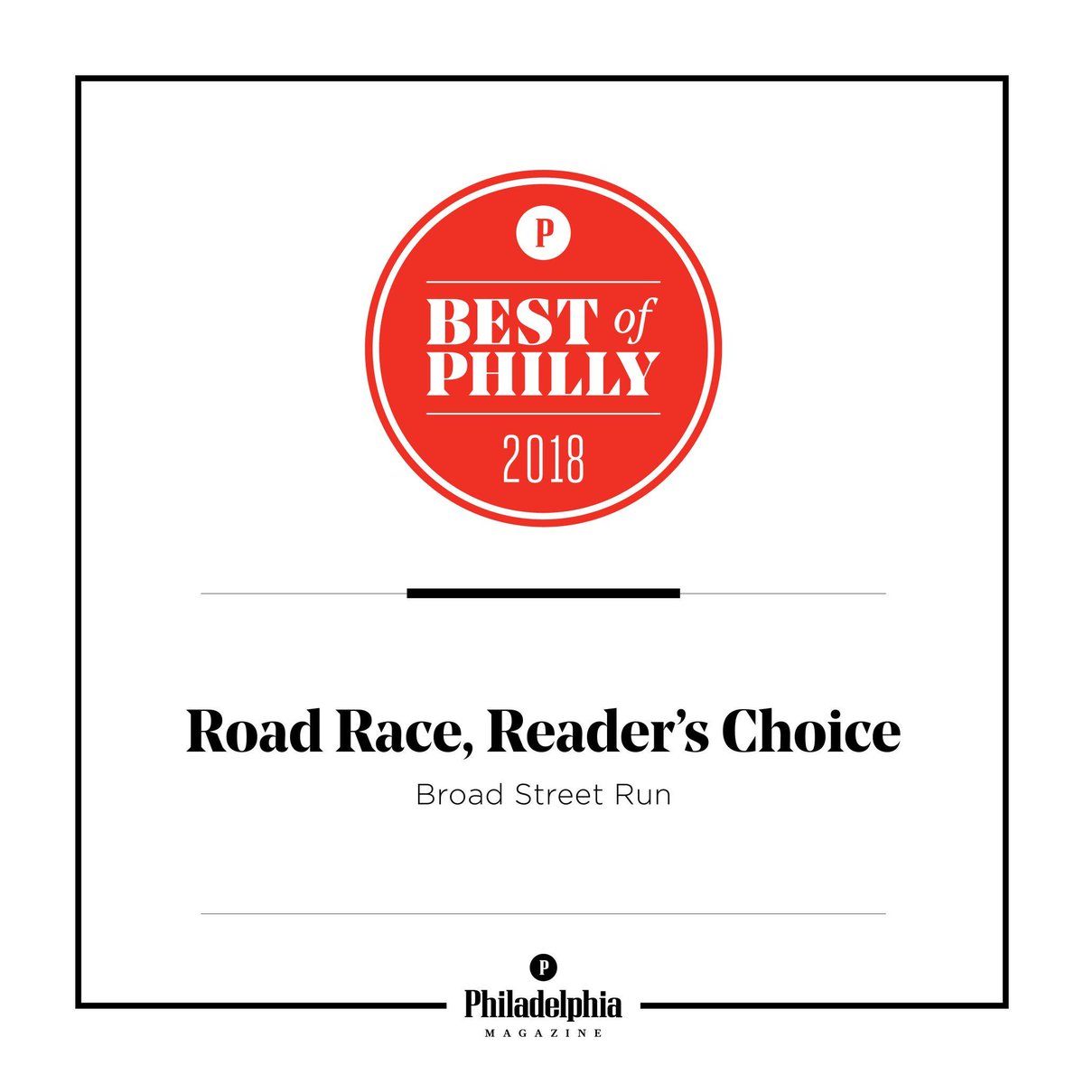 IBXRun10's tweet image. Thank you, runners! The Blue Cross Broad Street Run has been named #BestOfPhilly for Best Road Race, Reader's Choice because of you. 🙏🙌🏆