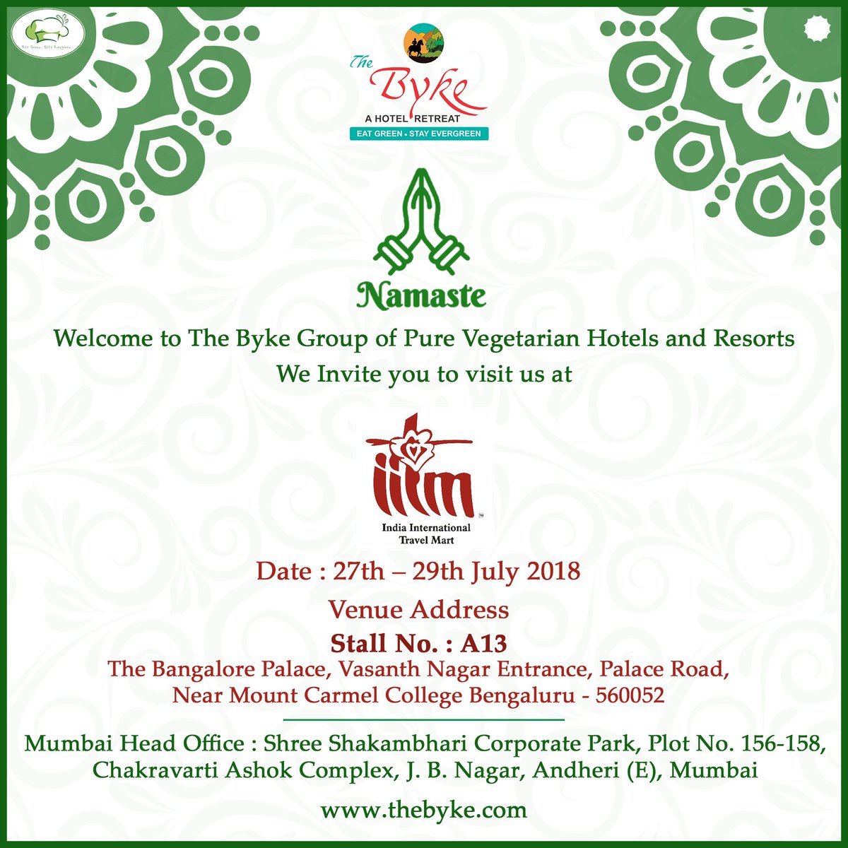 thebykeindia's tweet photo. Please visit our Stall : A13 for further details..
#TheByke #PureVegetarian #Matheran #Goa #Manali #Jaipur #Thane #Udaipur #Shimla #Bengaluru #Kovalam #IITM #IITMBengaluru #IITMIndia #TravelTrade #NetworkingIsKey #Travel #Tourism #Exhibition #NewHotel #OpeningSoon #LaunchingSoon https://t.co/aT4nXddIY8