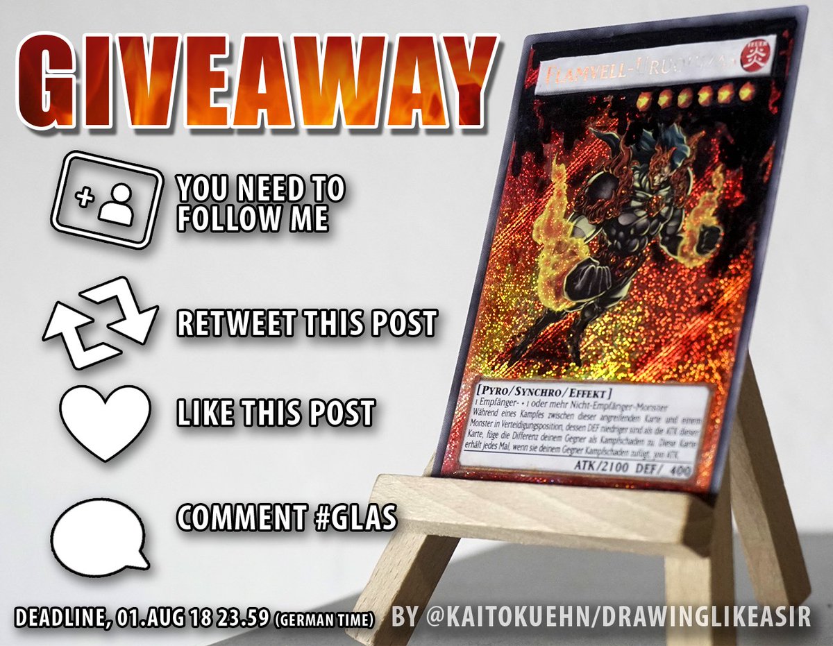 DrawinglikeaSir's tweet image. 🎉 GIVEAWAY / GEWINNSPIEL 🎉

Das neue YuGiOh! Video ist online!
youtu.be/82TDXv0EGDs

Ich verlose auf Twitter, YT und Instagram jeweils 1x "Flamvell Uruquizas"
HANDBEMALT und bearbeitet von mir 😁
Was ihr tun müsst um teilzunehmen steht dabei.
Viel Glück an Alle 🤘