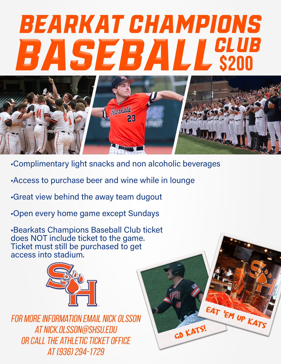 SHSU_BCF's tweet photo. Want to beat the heat during our @BearkatsFB games?  Enjoy complimentary food during @BearkatsMBB ?  Have a 🍺 in the tent at @BearkatsBSB ?  Join us in our new Bearkat Champions Premium Clubs today! https://t.co/UDC9GhWIca
