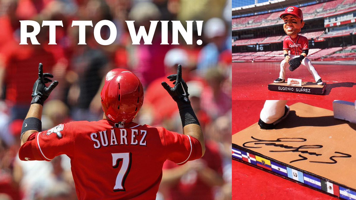 Reds's tweet image. Have you noticed Geno has been really hot lately? Let&apos;s celebrate.

RETWEET to enter to win this signed Eugenio Suárez bobblehead! Must enter by 11 a.m. ET, Fri. July 27.

Rules: atmlb.com/2Ok4CQ4
