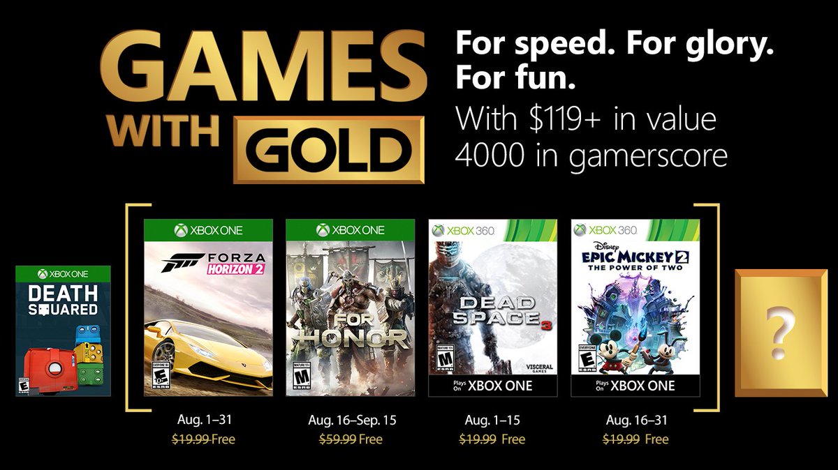 Xbox Live Games with Gold August 2018