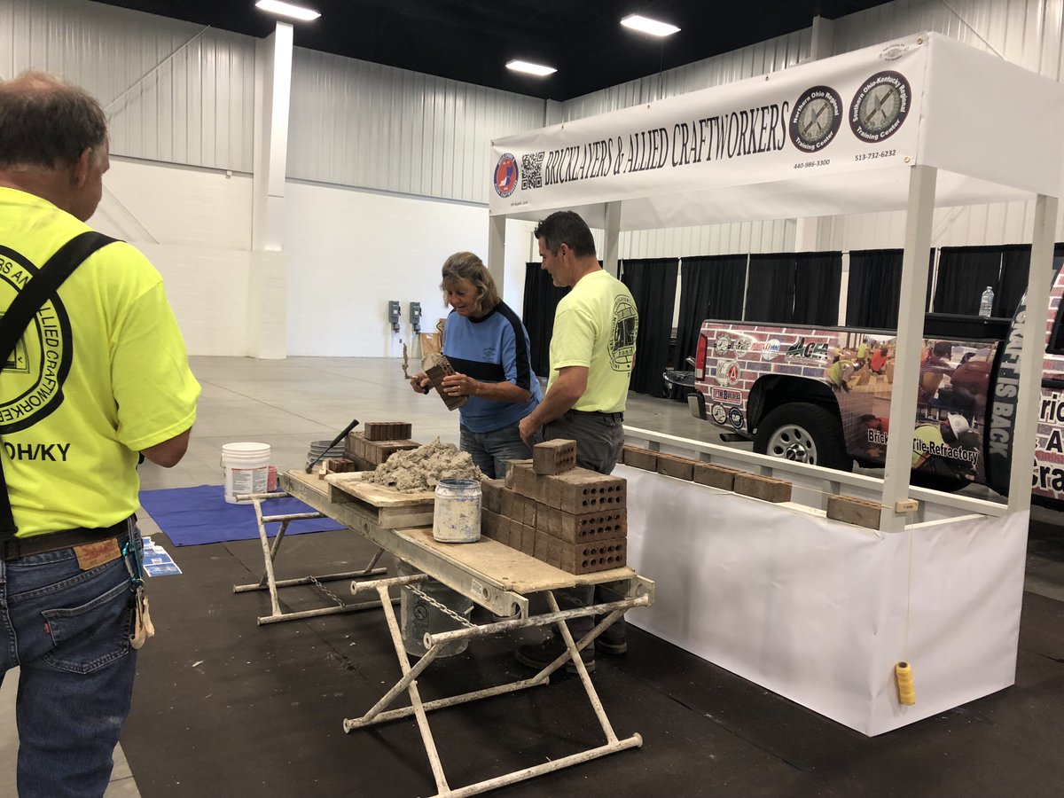 Come on out to Cardinal Hall A at the @OhioStateFair to give bricklaying a try. #Apprenticeship #theotherfouryeardegree #BuildingTrades