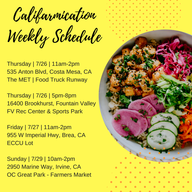 califarmication's tweet photo. We'll be roaming OC all of this week and we hope to see you soon! Get that summer body lookin' tight and right by eating well in this heat! #summerbodyspecial #swimsuitseason #califarmication #eatfresh #farmtofoodtruck https://t.co/C0Rrri5B3i