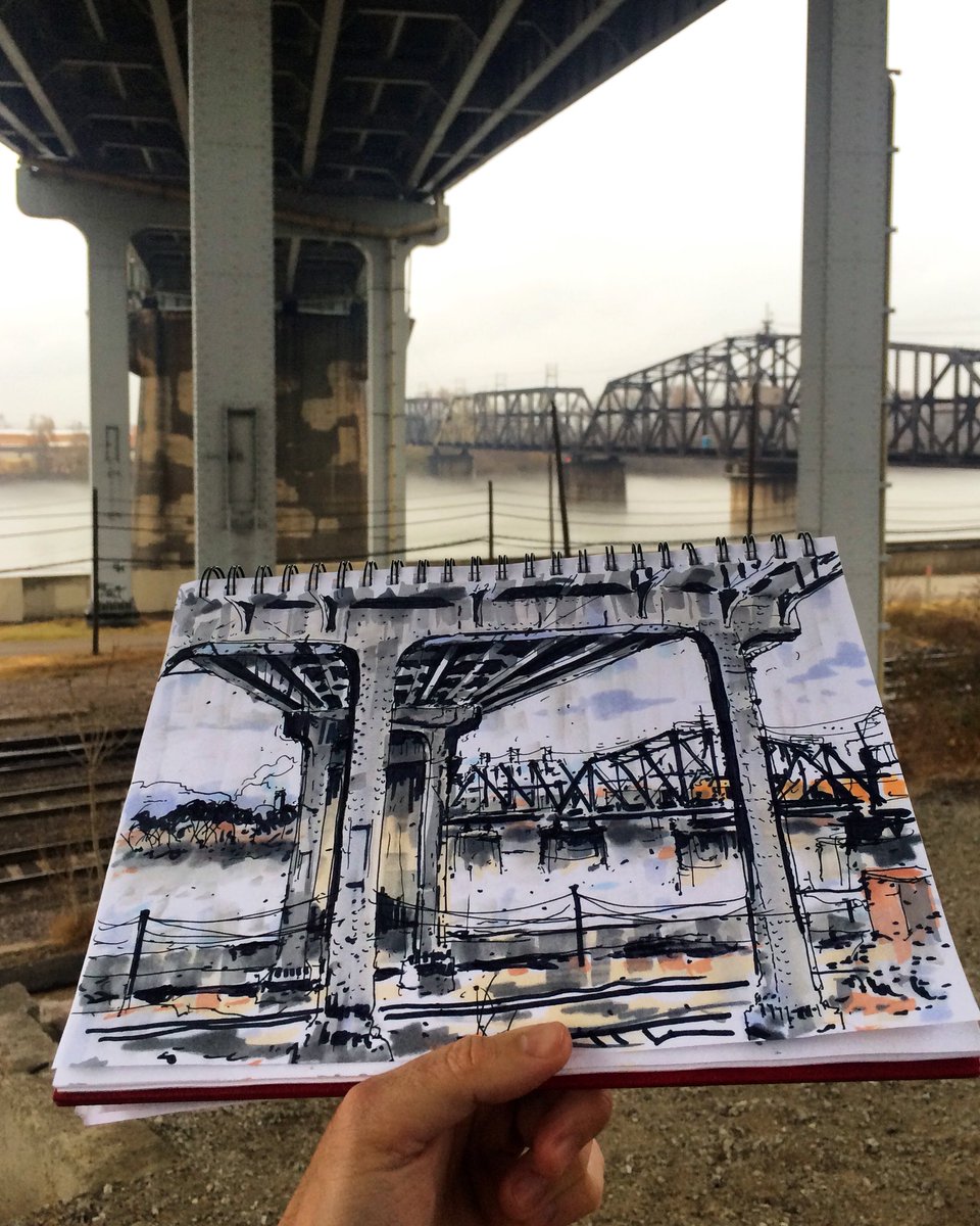 GavinSnider's tweet photo. Draw the days you want to remember.
_
_
_
_
#tbt #DrawKC #urbansketchers #KCMO #KC #bridges #missouri #missouririver #broadwayblvd #rivermarket #highway169 #archilovers_bridges #sharpie #pen #inkdrawing #chartpak #fog #kansascity #downtownkc #northkc #broadwaybridge https://t.co/MBWk5NmjeQ