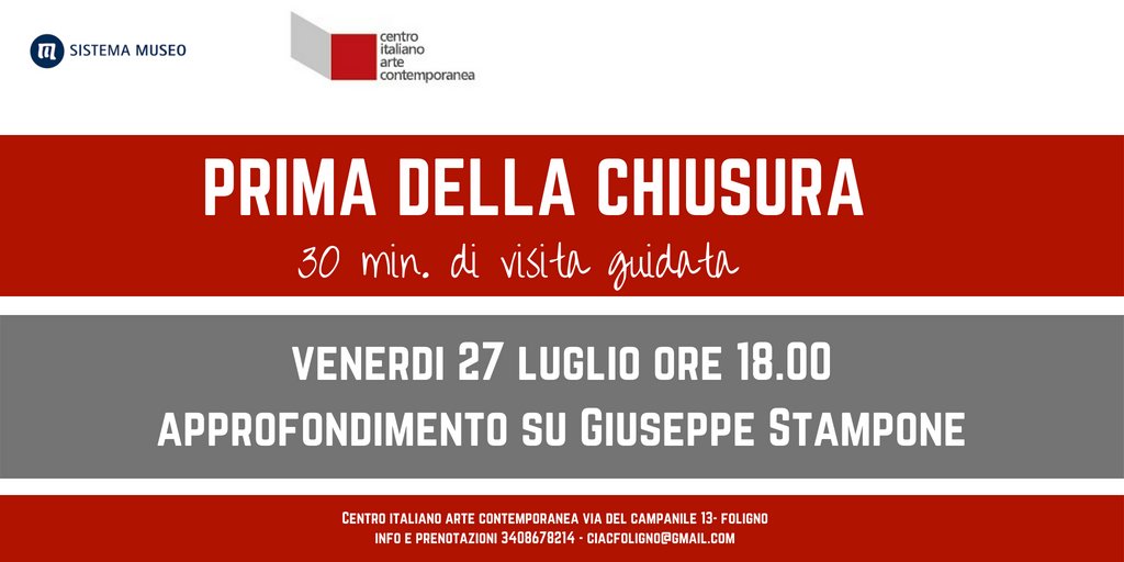 CIACfoligno's tweet photo. Ritornano gli incontri al CIAC... Venerdì 27 luglio alle ore 18.00 presso @CIACfoligno  ritorna... 30 minuti PRIMA DELLA CHIUSURA.
Approfondimento  dedicato a @GIUSEPPESTAMPONE. Info e prenotazioni: 3408678214 - ciacfoligno@gmail.com - https://t.co/k2I8zSwh5C