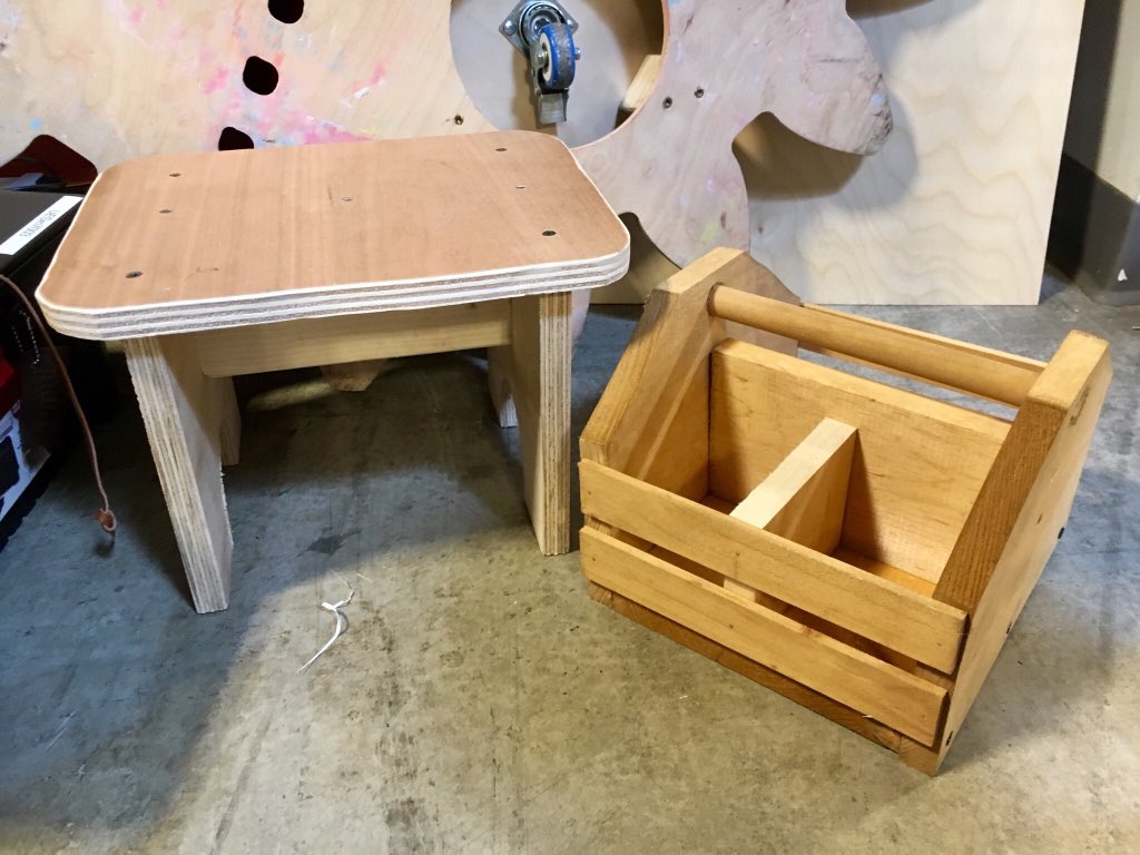 shanmillervt's tweet photo. On the docket this morning - woodworking with kids! Both of these projects could be great additions to our 4th grade work with angles. I made this bench and caddy in about 2 hours - SO FUN! ❤️#cml18 https://t.co/TtObZGPCKo
