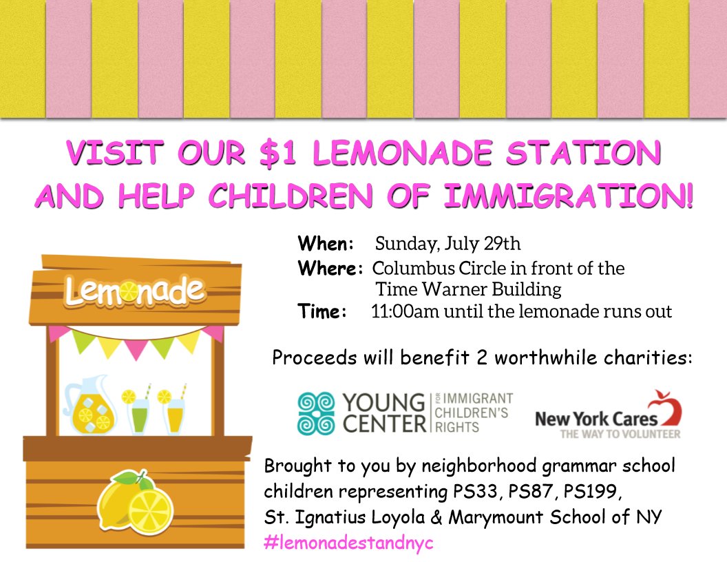 When you kids, ages 5-8, ask to start a lemonade stand for immigrant kids separated from their parents and the NYPD offers to help.   
Please come out and support us this Sunday @ ColumbusCircle  #LemonadeStation