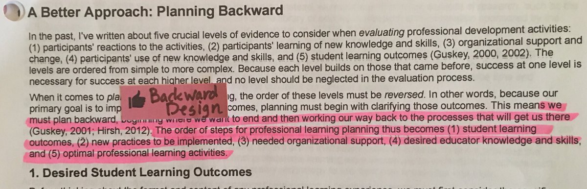 Theory2Practice's tweet image. Planning upcoming year’s PD following @tguskey’s model for planning backward.  What steps do you follow when developing PD plan? #educoach #instructionalcoaching #backwarddesign #beginwiththeendinmind