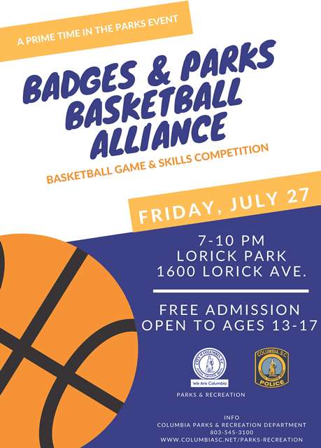 ColaSCParksRec's tweet photo. Join us and @ColumbiaPDSC this Friday at Lorick Park for our next Prime Time in the Parks event! If you're a teen age 13-17 and can play basketball, then we want to see you in our skills competition. #free #playexploregrow https://t.co/Ozcfkx83Rk