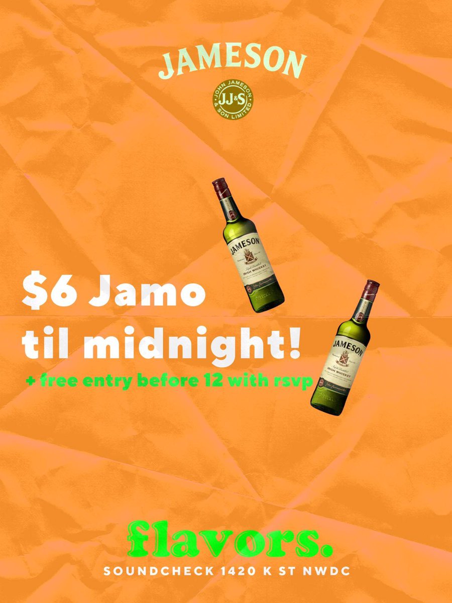 soundcheckdc's tweet photo. Is it Saturday yet? RSVP to #flavorsofDC using the link in our bio so you don't miss out on $6 Jameson and free entry before midnight! https://t.co/tRc9jHhFBA