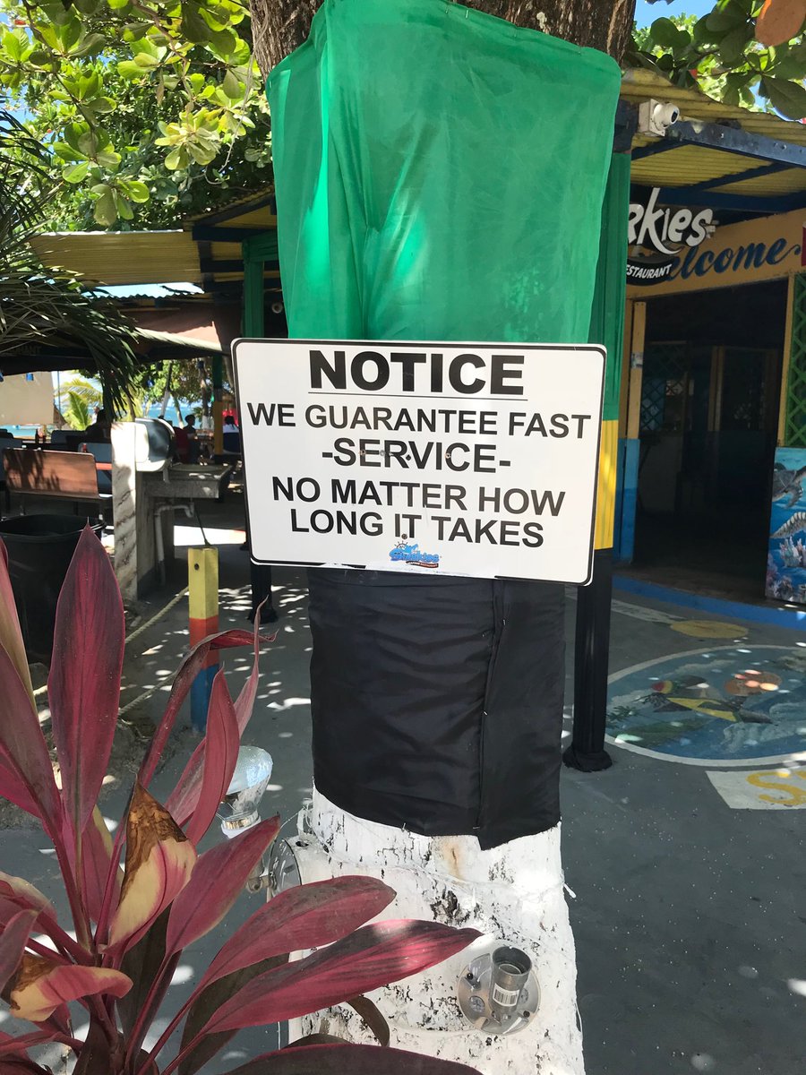 dgwehby's tweet photo. Just saw this sign at the entrance of a restaurant.   Only in Jamaica you will see a sign like that.  😬😬😬. We have a great sense of humour. https://t.co/dqNP6aME9I
