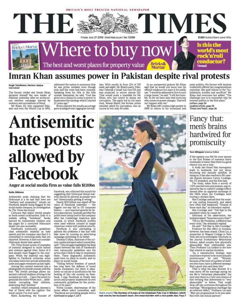 thetimes's tweet image. Antisemitic hate posts allowed by Facebook #TomorrowsPapersToday