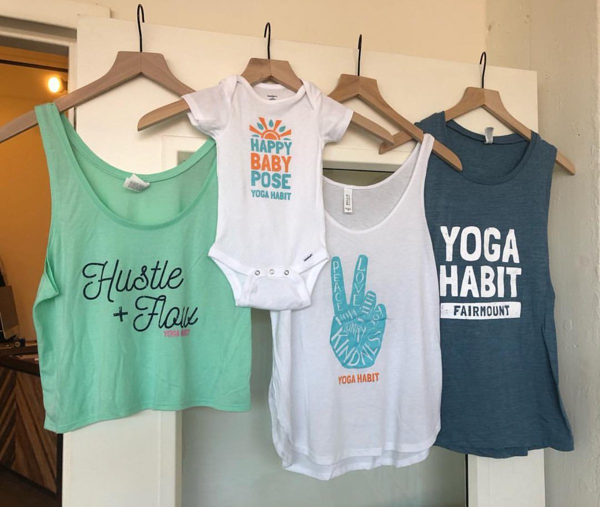 Indeprintco's tweet photo. Even babies who attend @yoga_habit are looking stylish in their new gear! #babypose  #hustle&amp;flow #yoga #customapparel #IndePrintCo #WeDoWhatWeLove https://t.co/9g6LFWALqv