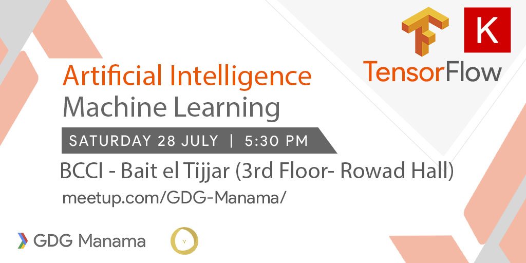 GdgManama's tweet photo. Artificial Intelligence and Machine Learning (@tensorflow)
https://t.co/ZeIxc3Xq8e
Speaker:
Mohammed Buallay
Venue Partner:
@TamkeenBahrain
Community Partner:
@StartupBahrain
#GDGManama #GDGMena #StartupBahrain #WTM #Tamkeen
#TensorFlow #TensorFlowMENA https://t.co/uHZmeVxFNc