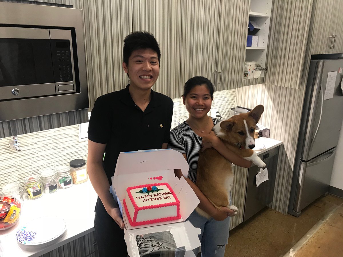 LumenaryCo's tweet photo. We're celebrating international interns day with some ice-cream cake and a cute corgi! Thank you to Jon and Chelsea for being amazing interns :) 
#internday #Lumenary #Corgi #cake 
**This post was DEFINITELY not written by the ~ best ~ interns ;) !! https://t.co/fRa4ENJti8