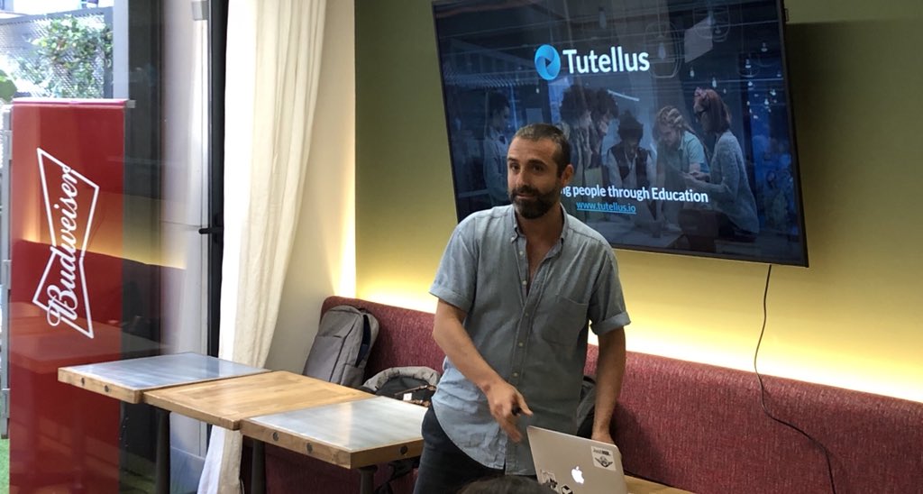 At <a href="/utopicus_bcn/">utopic_US Barcelona</a> for Summer Meetup of <a href="/blockchainBCN/">Blockchain Barcelona</a> w/ Miguel Caballero (<a href="/mcaballero/">Miguel Caballero</a>), CEO  <a href="/tutellus/">Tutellus</a> Online Education w/ video classes now going for #Decentralized #blockchain Solution - Reverse #ICO already working and been tokenized using <a href="/NEMofficial/">NEM</a>