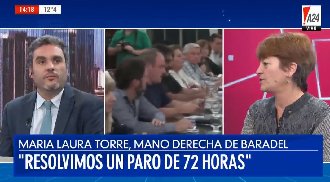 SUTEBAProvincia's tweet photo. "Se cayó el relato y aparece la realidad. Es un aumento del 15% mas un plus que no cobran todxs." @mlautorre en @A24COM https://t.co/7CgfHY0dTW