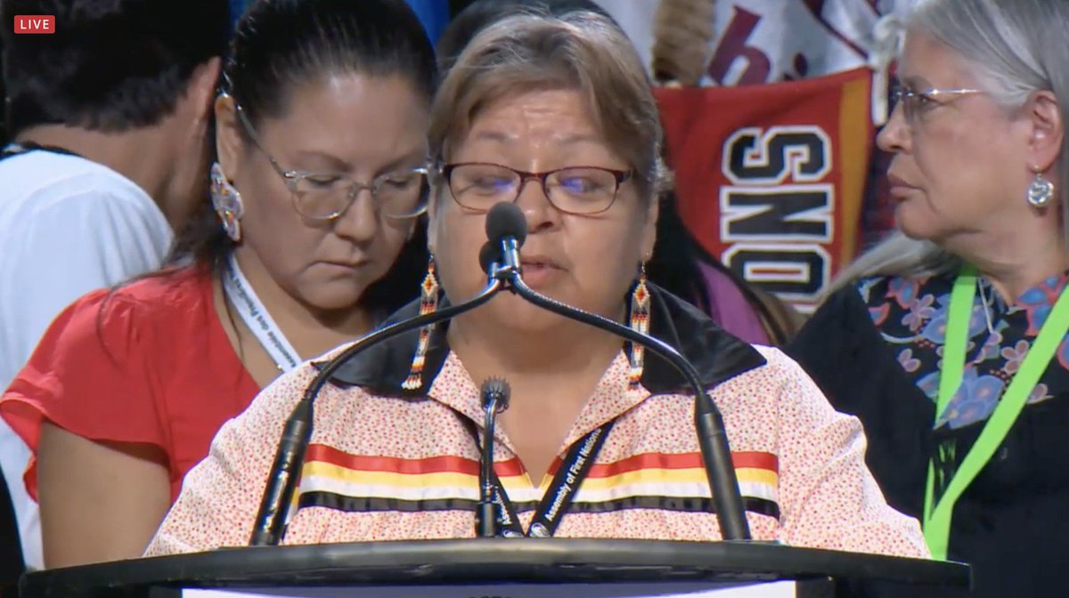 ChiefsofOntario's tweet photo. Debra Styres, mother of Jon Styres calling for justice at the #AFNAGA2018: “What kind of Canada do we live in? The current justice system is not set out to apply the law without prejudice.” 
#JusticeforJonathanStyres #AFN2018 https://t.co/fLHoy5WLDI