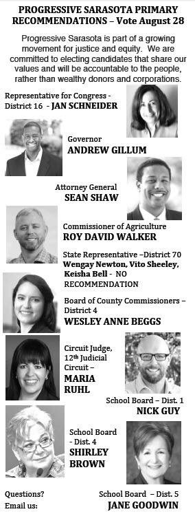 SRQProgressives's tweet photo. Progressive Sarasota is proud to recommend these local and statewide candidates you’ll find on your primary ballot.
Remember the last day to register to vote in the primary is July 30! You must be a registered Democrat to vote for candidates in partisan races. https://t.co/dJCS8LHvV6