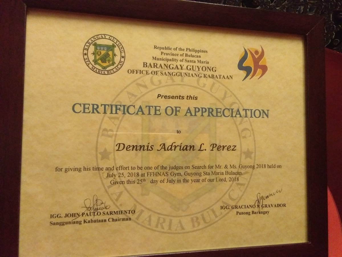 iamdencioperez's tweet photo. Added to the collections.
My kind of collector's item- Certificates. 

Thank you SK Guyong for the privilege. 😇
#Judge #Judgmental #MrandMs #SKGuyong #BeautyPageant #HappyFiesta https://t.co/XV7lu59b9N