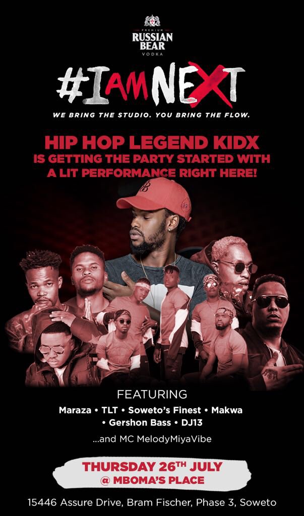 mseti_ndunakazi's tweet photo. Soweto once again, join us tonight @RussianBearSA &amp; @MTVBaseSouth #IAmNex with @KidXSA ft @Marazamc @only1makwa @TLTamazing @SowetosFinest @DJ13SA @iamGershonBass 🔥 woza nawe https://t.co/7HNjtkLmop