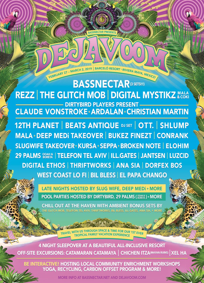 We are EXTREMELY EXCITED to present:

#DEJAVOOM
Feb 27-Mar 2, 2019
Riviera Maya, Mexico

Pack your bags &amp; gather your adventure squad: we're heading on a tropical excursion to one of the most beautiful parts of planet Earth 💙🌎💚

dejavoom.com
🔊🌊🌴