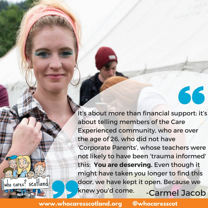 whocaresscot's tweet photo. People may stop being in care but they don't stop being Care Experienced.

@Carmel_Jacob has written a blog about her identity as a Care Experienced adult, what a cut off age for support meant to her and the message that is being sent to those over 26.

https://t.co/3wU7jax6Ax https://t.co/PZDary8uef