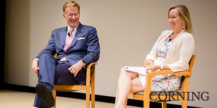 Corning's tweet photo. “Our passion for innovation drives everything we do,” Chairman and CEO Wendell Weeks told the 2018 #CorningInterns. In honor of #NationalInternDay, read more about Corning’s annual intern reception: https://t.co/pcP0CXWkuw. https://t.co/jQOqkupzfD